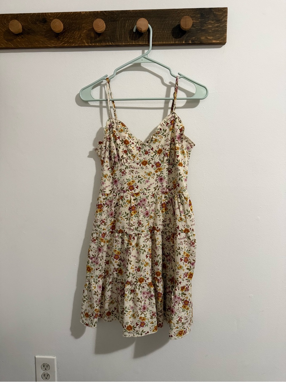 Floral Spaghetti Strap Sundress - Cream with Pink & Mustard Flowers